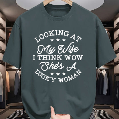 Best Wife Shirt, Wife and Husband Unisex T-Shirt/Hoodie/Sweatshirt HLT00 - Gift for wife T shirt, lucky wife   Vintage Looking At My Wife I Think Wow She's a Lucky Woman T-Shi