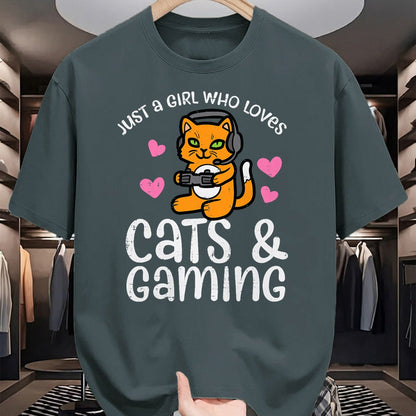 Cat Love Shirt, Funny Cat Lover Gift UnisexT-Shirt/Hoodie/Sweatshirt HLT00 - Just Girl Who Loves Cats Gaming Cute Gamer Women Girls Kids T-Shirt