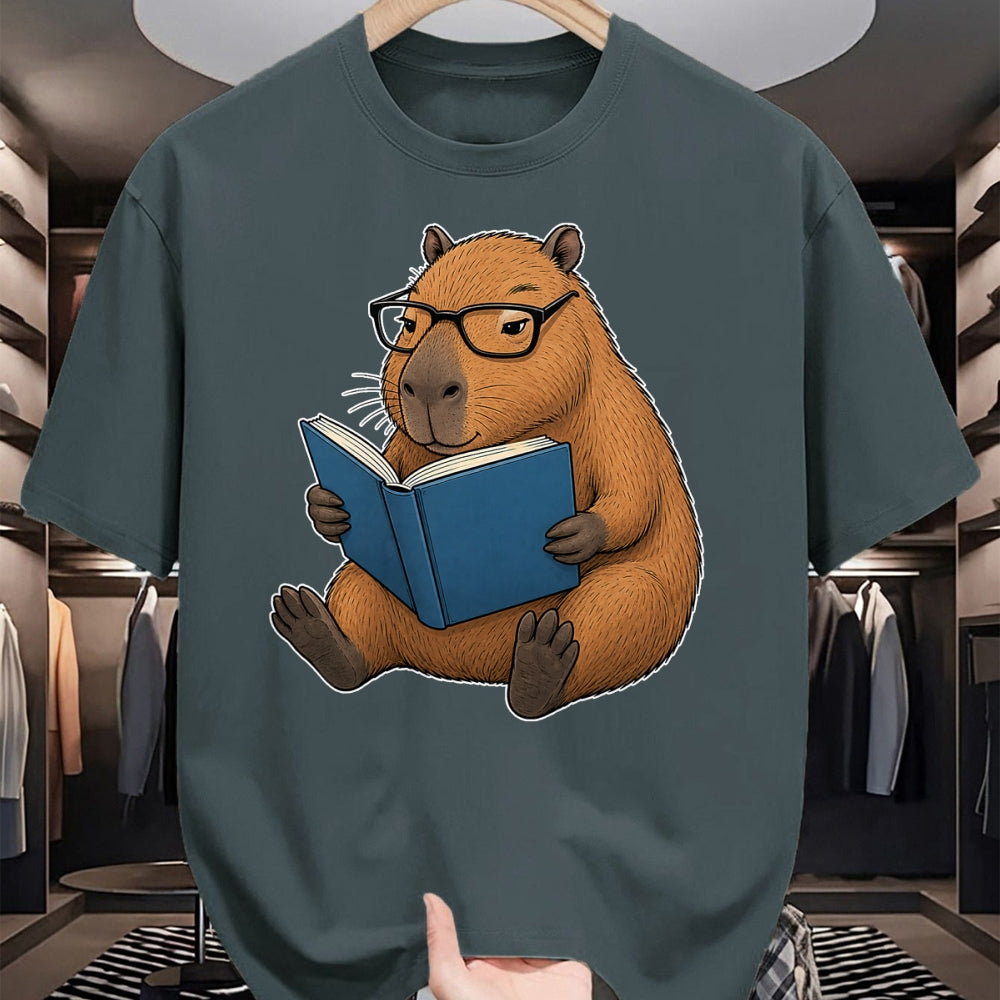 Cute Capybara Shirt, Funny Capybara UnisexT-Shirt/Hoodie/Sweatshirt HLT00 - Capybara Bookworm Reading Book Funny Graphic T-Shirt