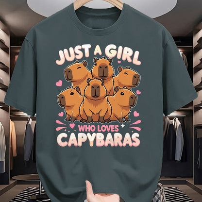 Cute Capybara Shirt, Funny Capybara Unisex T-Shirt/Hoodie/Sweatshirt HLT00 - Just a Girl who Loves Capybaras T-Shirt (1)