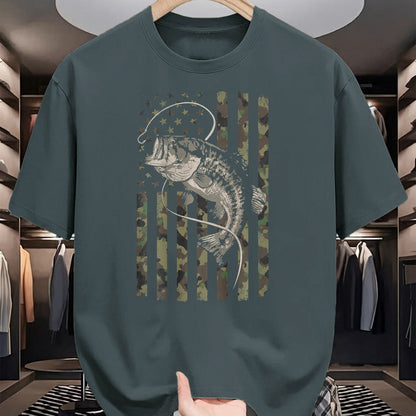 Funny Fishing Shirt, Gift For Fishing Lover Unisex T-Shirt/Hoodie/Sweatshirt HLT00 - Fishing Camo American Flag Bass Fish (Design on Back) T-Shirt