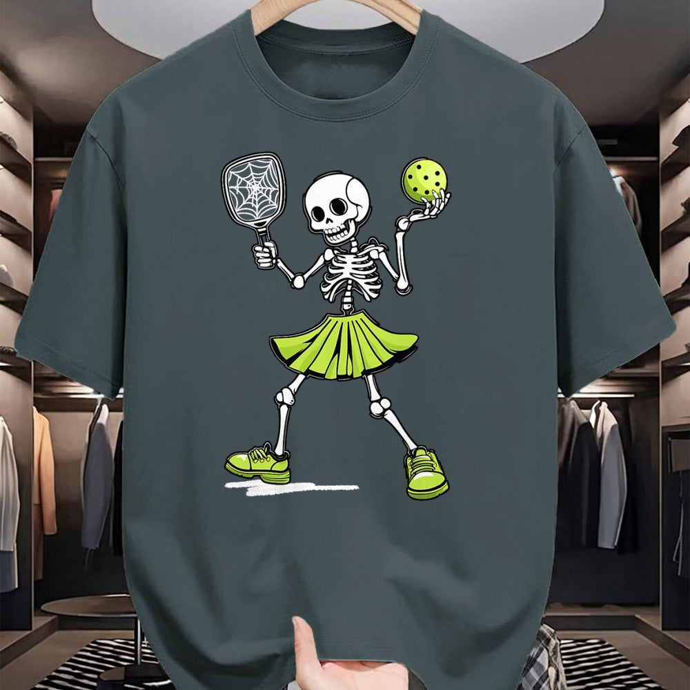 Funny Pickleball Shirt, Pickleball Lover Unisex T-Shirt/Hoodie/Sweatshirt HLT00 - Spooky Pickleball Halloween Skeleton Costume Women T-Shirt