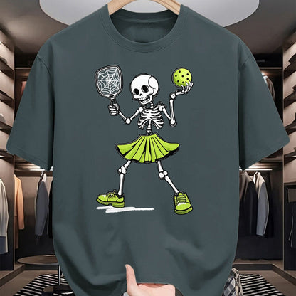 Funny Pickleball Shirt, Pickleball Lover Unisex T-Shirt/Hoodie/Sweatshirt HLT00 - Spooky Pickleball Halloween Skeleton Costume Women T-Shirt