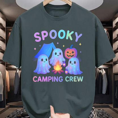 Funny Camping Shirt, Gift For Camping Lover Unisex T-Shirt/Hoodie/Sweatshirt HLT00 - Spooky Camping Crew Ghosts Halloween Campfire Vintage Boo T-Shirt