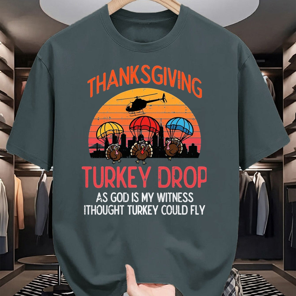 Best Thanksgiving Family Shirt , Funny Thanksgiving UnisexT-Shirt/Hoodie/Sweatshirt HLT00 - Thanksgiving Turkey Drop Retro Meme Fall Women Men Kids T-Shirt, Men, Black, 3X-Large