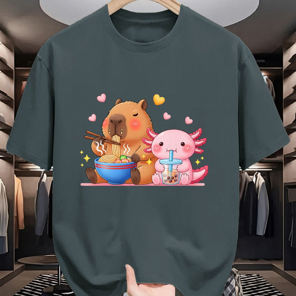 Cute Capybara Shirt, Funny Capybara Unisex T-Shirt/Hoodie/Sweatshirt HLT00 - Cute Capybara Ramen and Axolotl Boba Kawaii Boys Girls Kids T-Shirt