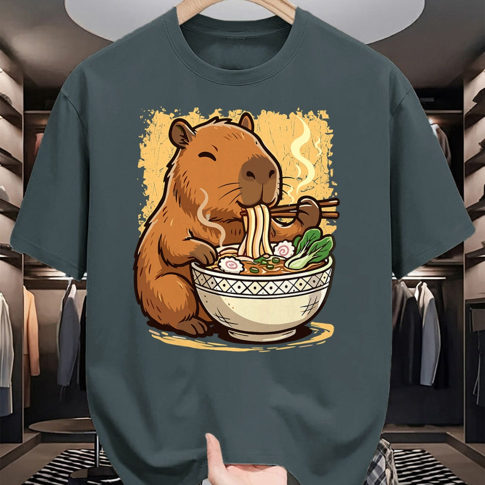 Cute Capybara Shirt, Funny Capybara Unisex T-Shirt/Hoodie/Sweatshirt HLT00 - Capybara Eating Ramen Noodles T-Shirt
