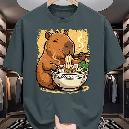 Cute Capybara Shirt, Funny Capybara Unisex T-Shirt/Hoodie/Sweatshirt HLT00 - Capybara Eating Ramen Noodles T-Shirt