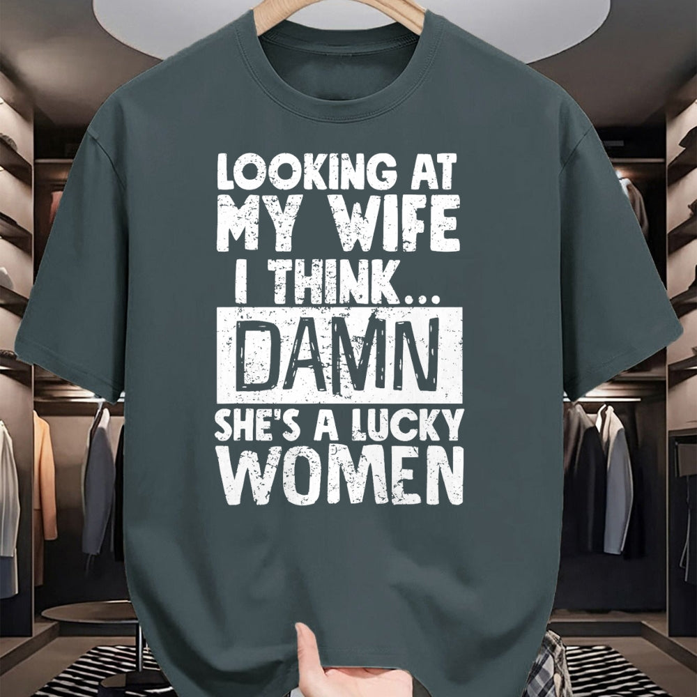 Best Wife Shirt, Wife and Husband Unisex T-Shirt/Hoodie/Sweatshirt HLT00 - Gift for wife T shirt, lucky wife   Looking At My Wife I Think Damn She Is A Lucky Woman Married T-S (1)