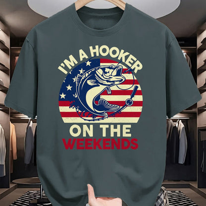 Funny Fishing Shirt, Gift For Fishing Lover Unisex T-Shirt/Hoodie/Sweatshirt HLT00 - Mens Fishing Funny Bass Fish I_m Hooker On Weekends Dad Joke T-Shirt
