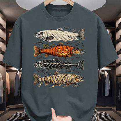 Funny Fishing Shirt, Gift For Fishing Lover Unisex T-Shirt/Hoodie/Sweatshirt HLT00 - Halloween Trout Fish Ghost Pumpkin Skeleton Mummy T-Shirt