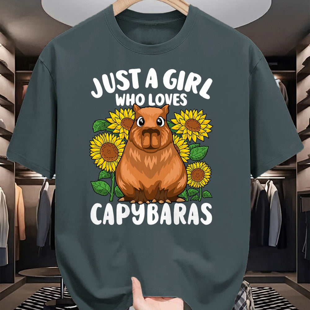 Cute Capybara Shirt, Funny Capybara Unisex T-Shirt/Hoodie/Sweatshirt HLT00 - Just A Girl Who Loves Capybaras Cute Sunflower Girls Kids T-Shirt