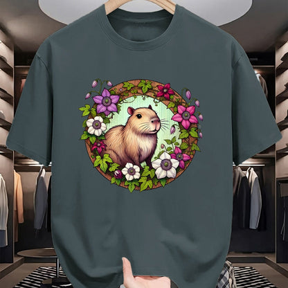 Cute Capybara Shirt, Funny Capybara Unisex T-Shirt/Hoodie/Sweatshirt HLT00 - Capybara floral Illustration Long Sleeve T-Shirt