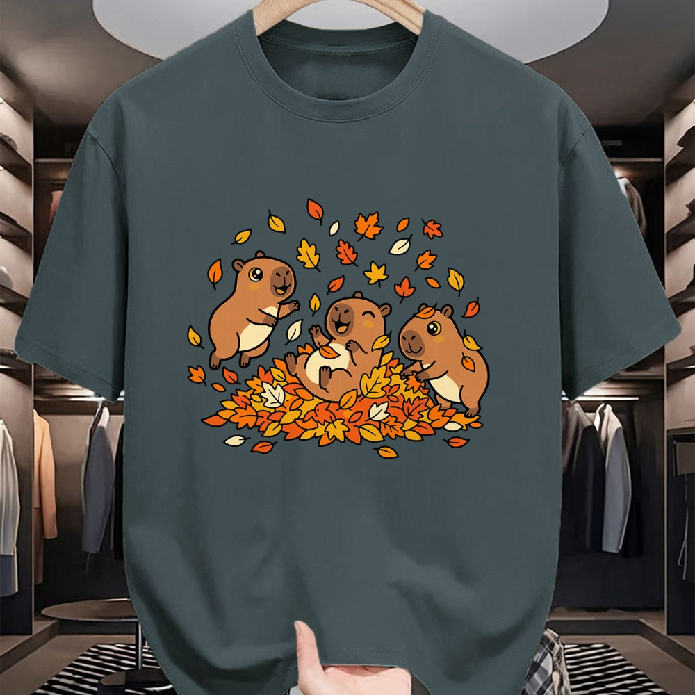 Cute Capybara Shirt, Funny Capybara Unisex T-Shirt/Hoodie/Sweatshirt HLT00 - Cute Capybara Autumn Leaves Fall Season Animal T-Shirt