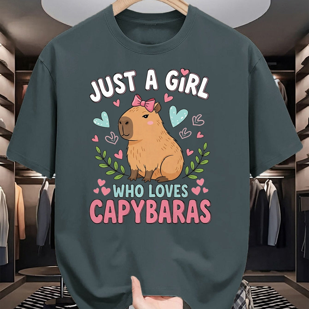 Cute Capybara Shirt, Funny Capybara Unisex T-Shirt/Hoodie/Sweatshirt HLT00 - Just a Girl who Loves Capybaras T-Shirt (4)