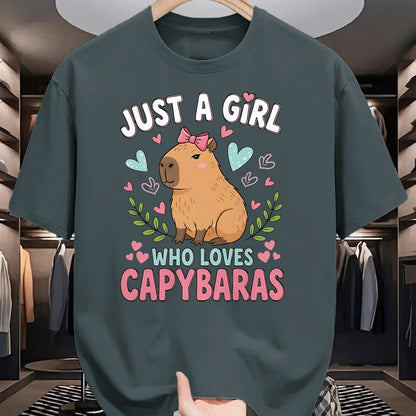 Cute Capybara Shirt, Funny Capybara Unisex T-Shirt/Hoodie/Sweatshirt HLT00 - Just a Girl who Loves Capybaras T-Shirt (4)