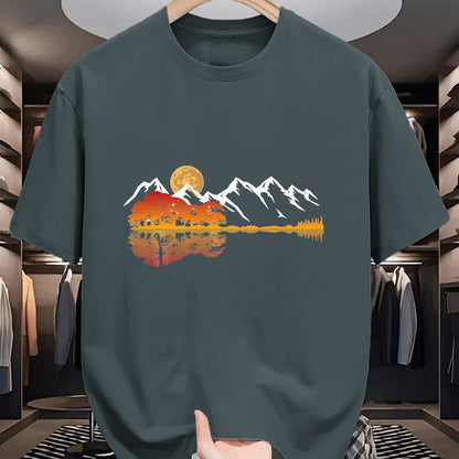 Guitar Lover Shirt, Funny Guitar UnisexT-Shirt/Hoodie/Sweatshirt HLT00 - Guitar Lake Mountain Reflections Shadow Love Guitar Musician T-Shirt, Men, Heather Blue, X-Large