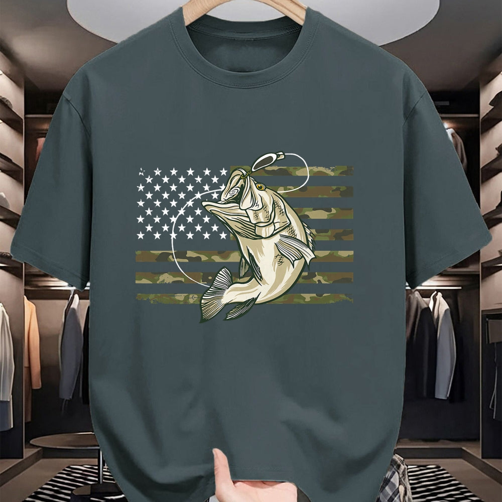 Funny Fishing Shirt, Gift For Fishing Lover Unisex T-Shirt/Hoodie/Sweatshirt HLT00 - Fishing Camouflage US American Flag Bass Fish Fisherman Camo T-Shirt