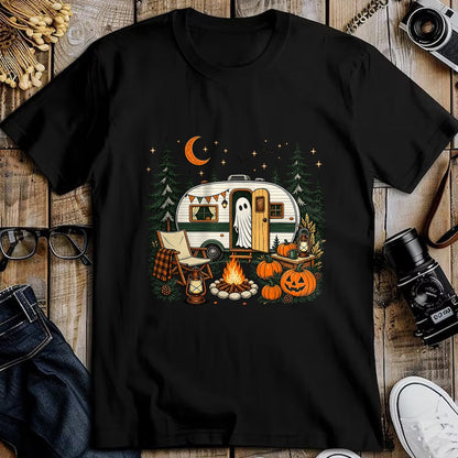 Funny Camping Shirt, Gift For Camping Lover Unisex T-Shirt/Hoodie/Sweatshirt HLT00 - Halloween Ghost Fall RV Camping Autumn Moon Night Funny T-Shirt