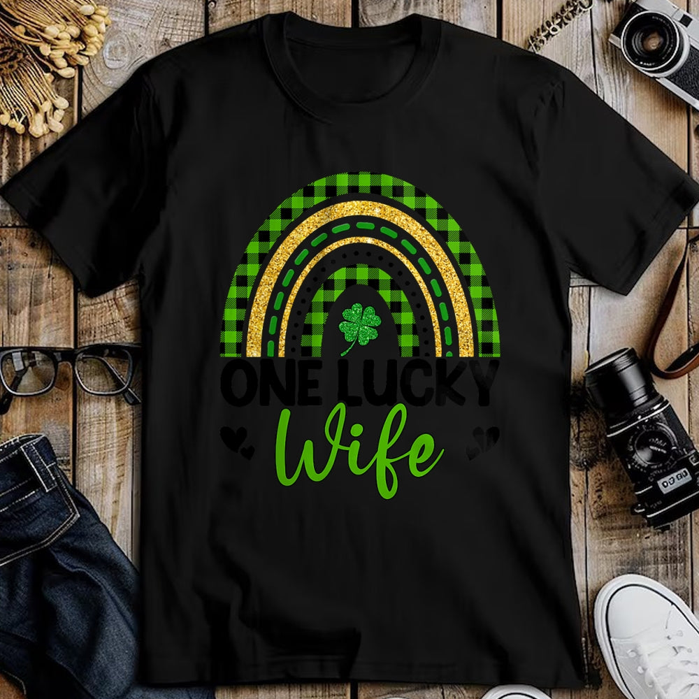 Best Wife Shirt, Wife and Husband Unisex T-Shirt/Hoodie/Sweatshirt HLT00 - Gift for wife T shirt, lucky wife   Womens One Lucky Wife Boho Rainbow St Patricks Day Shamrock Tank