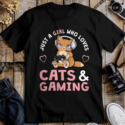Cat Love Shirt, Funny Cat Lover Gift UnisexT-Shirt/Hoodie/Sweatshirt HLT00 - Just A Girl Who Loves Cats and Gaming Cute Gamer Cat T-Shirt, Men, Black, 3X-Large