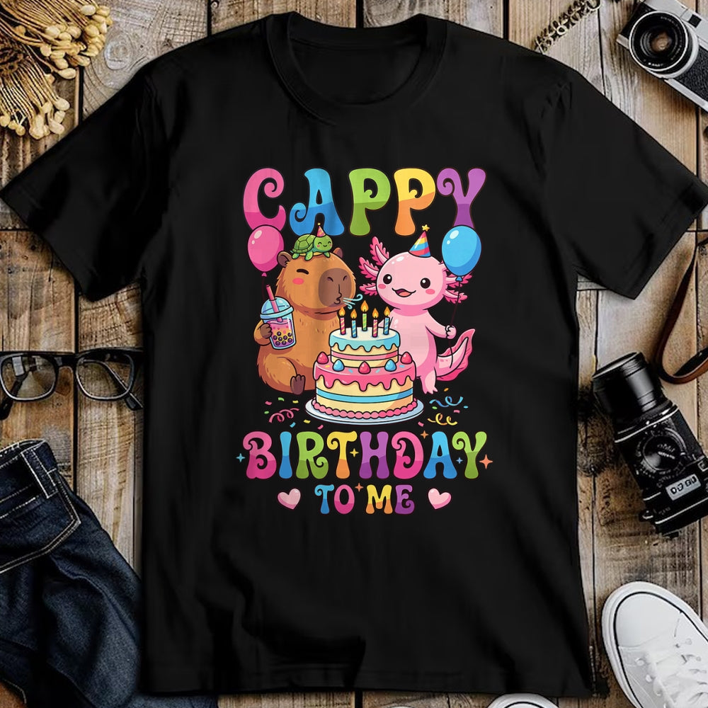 Cute Capybara Shirt, Funny Capybara Unisex T-Shirt/Hoodie/Sweatshirt HLT00 - Cute Happy Birthday to Me Capybara Axolotl Turtle Party T-Shirt