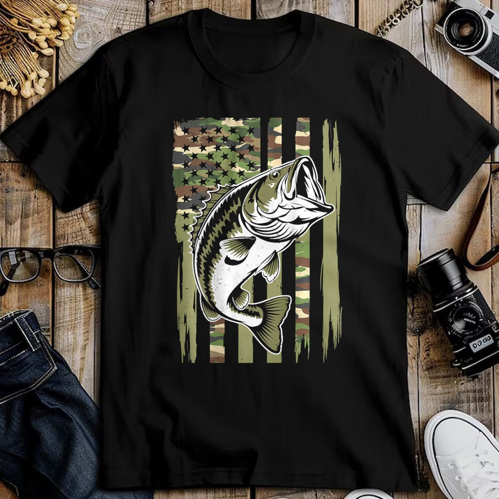 Funny Fishing Shirt, Gift For Fishing Lover Unisex T-Shirt/Hoodie/Sweatshirt HLT00 - Youth Camo Fishing Bass Fish American Flag Patriotic Men Boy T-Shirt