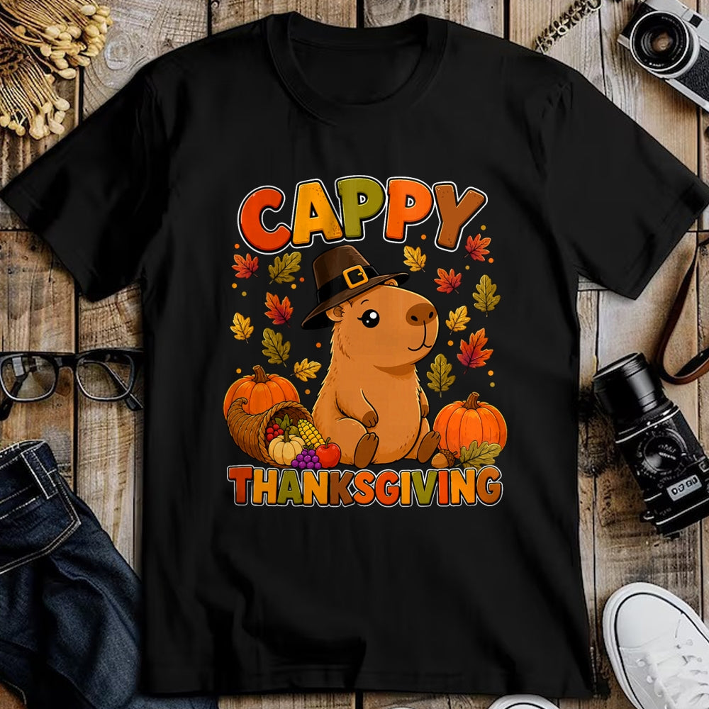 Cute Capybara Shirt, Funny Capybara UnisexT-Shirt/Hoodie/Sweatshirt HLT00 - Cappy Thanksgiving Cute Capybara Autumn Fall Leaves Pumpkin T-Shirt