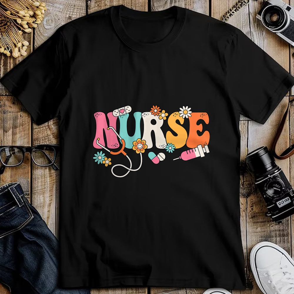 Funny Nurse Shirt, Nurse Unisex T-Shirt/Hoodie/Sweatshirt HLT00 - Cute Retro Groovy Nurse Flower Nursing T-Shirt