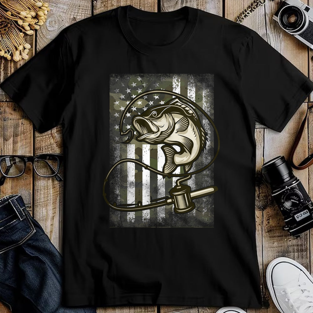 Funny Fishing Shirt, Gift For Fishing Lover Unisex T-Shirt/Hoodie/Sweatshirt HLT00 - Vintage Fishing Camouflage American Flag Bass Fish Camo Men T-Shirt
