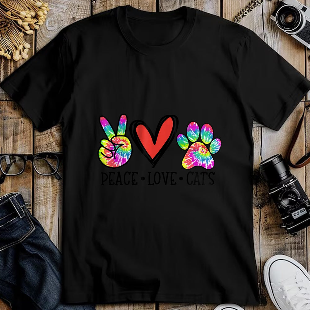 Cat Love Shirt, Funny Cat Lover Gift UnisexT-Shirt/Hoodie/Sweatshirt HLT00 - Peace Love Cats Paws Tie Dye Rainbow Animal Rescue Womens T-Shirt (1)