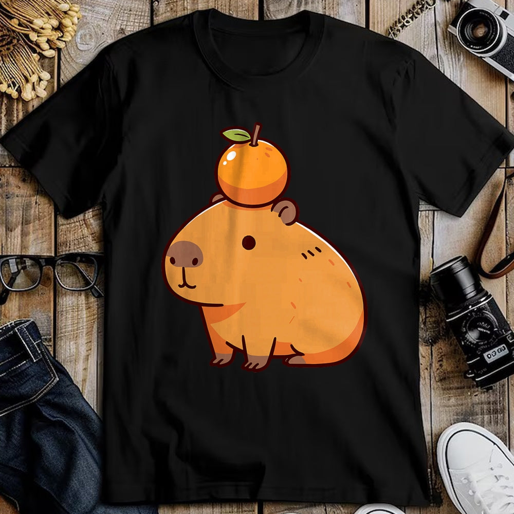 Cute Capybara Shirt, Funny Capybara Unisex T-Shirt/Hoodie/Sweatshirt HLT00 - Capybara with Orange on the Head Capybara T-Shirt