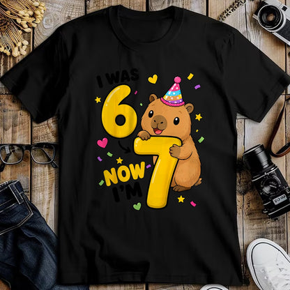 Cute Capybara Shirt, Funny Capybara Unisex T-Shirt/Hoodie/Sweatshirt HLT00 - I was 6 Now Im 7 Capybara 7th Birthday Party Cute 67 T-Shirt