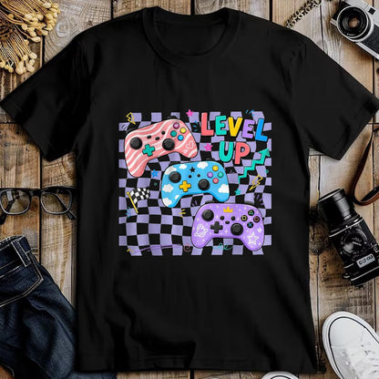 Best Student Shirt, Funny Back To School UnisexT-Shirt/Hoodie/Sweatshirt HLT00 - Retro Checkered Level Up Teacher Gaming Back to School T-Shirt, Women, Black, Large