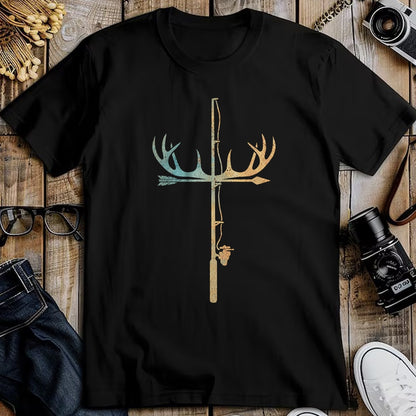 Funny Fishing Shirt, Gift For Fishing Lover Unisex T-Shirt/Hoodie/Sweatshirt HLT00 - Antler Fishing Rod Cross God Family Hunting Fishing T-Shirt