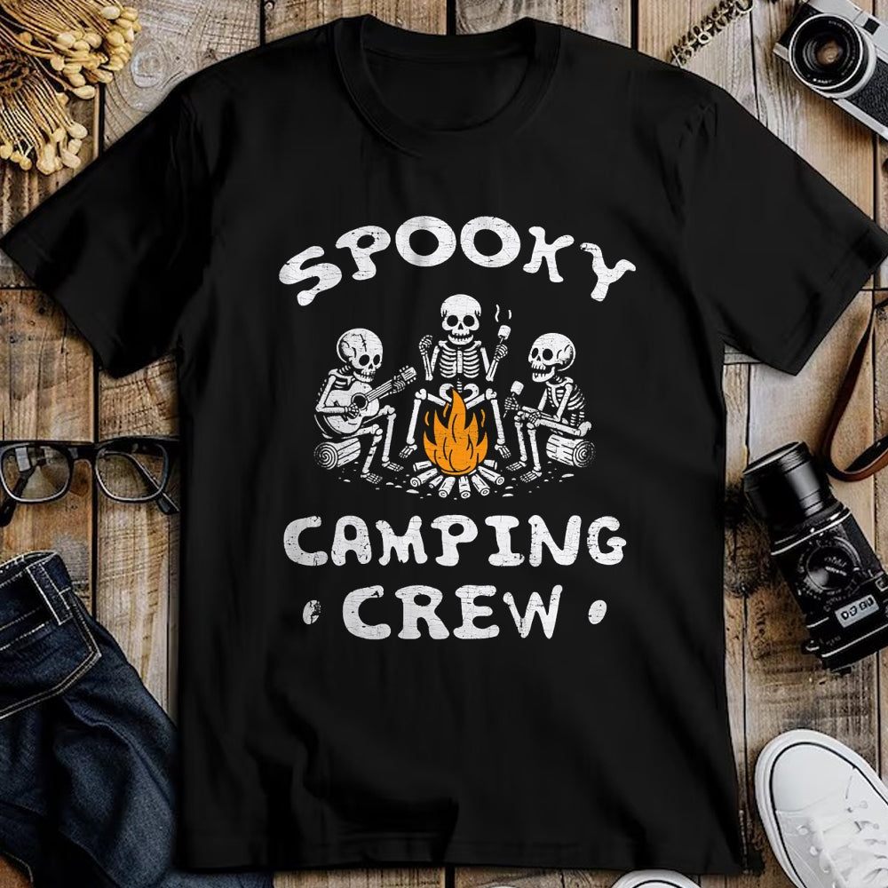 Funny Camping Shirt, Gift For Camping Lover Unisex T-Shirt/Hoodie/Sweatshirt HLT00 - Spooky Camping Crew Halloween Camping Skeleton Campsite T-Shirt