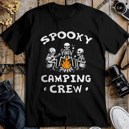 Funny Camping Shirt, Gift For Camping Lover Unisex T-Shirt/Hoodie/Sweatshirt HLT00 - Spooky Camping Crew Halloween Camping Skeleton Campsite T-Shirt