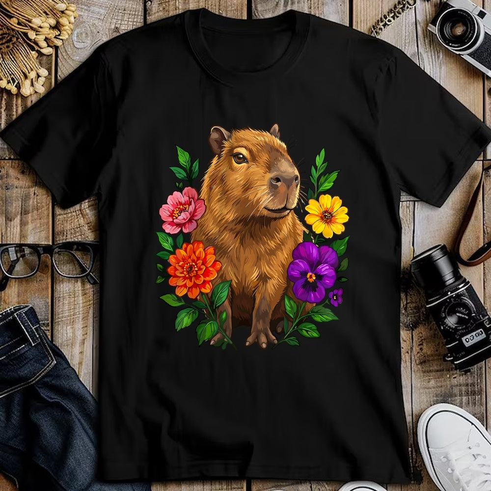 Cute Capybara Shirt, Funny Capybara Unisex T-Shirt/Hoodie/Sweatshirt HLT00 - Cute Capybara Floral T-Shirt