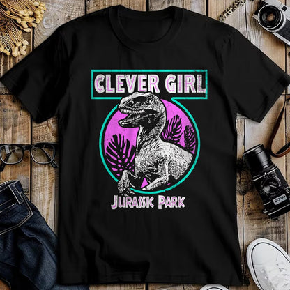 Best Dinosaur Lover Shirt, Funny Dinosaur UnisexT-Shirt/Hoodie/Sweatshirt HLT00 - Jurassic Park Distressed Teal Raptor Clever Girl Short Sleeve T-Shirt