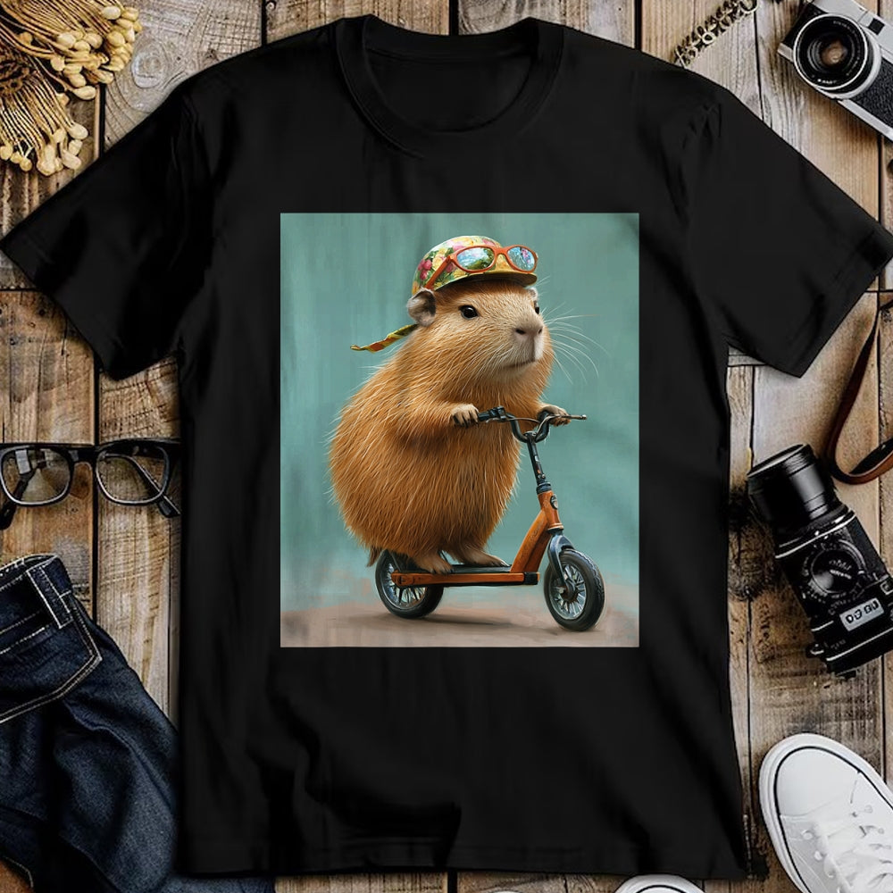 Cute Capybara Shirt, Funny Capybara Unisex T-Shirt/Hoodie/Sweatshirt HLT00 - Capybara Riding Scooter with Glasses Funny Graphic T-Shirt