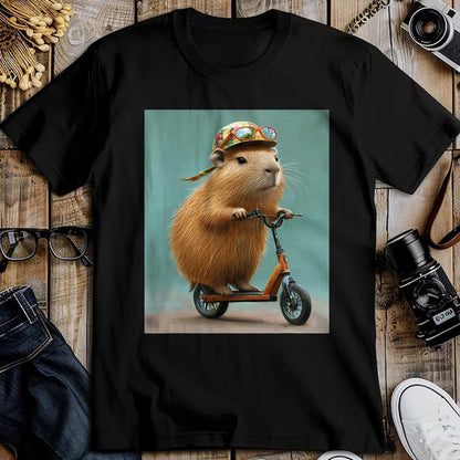 Cute Capybara Shirt, Funny Capybara Unisex T-Shirt/Hoodie/Sweatshirt HLT00 - Capybara Riding Scooter with Glasses Funny Graphic T-Shirt