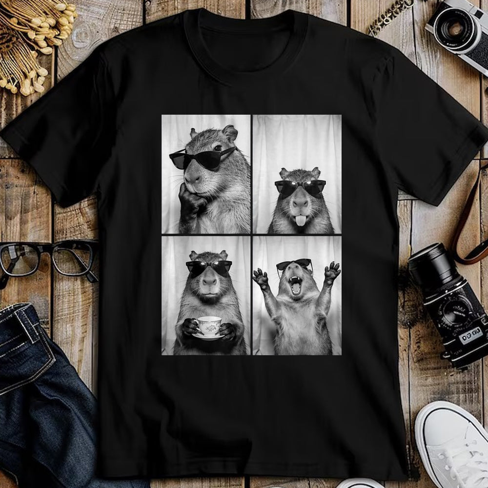 Cute Capybara Shirt, Funny Capybara Unisex T-Shirt/Hoodie/Sweatshirt HLT00 - Funny Capybara Photobooth, Capybara with Sunglasses, Rodent T-Shirt, Women, Black, X-Small