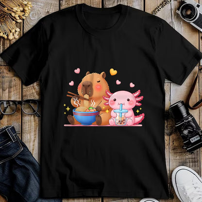 Cute Capybara Shirt, Funny Capybara Unisex T-Shirt/Hoodie/Sweatshirt HLT00 - Cute Capybara Ramen and Axolotl Boba Kawaii Boys Girls Kids T-Shirt