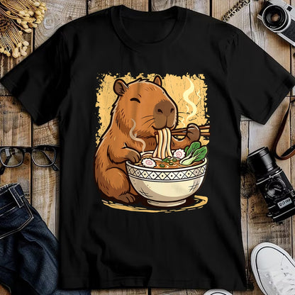 Cute Capybara Shirt, Funny Capybara Unisex T-Shirt/Hoodie/Sweatshirt HLT00 - Capybara Eating Ramen Noodles T-Shirt