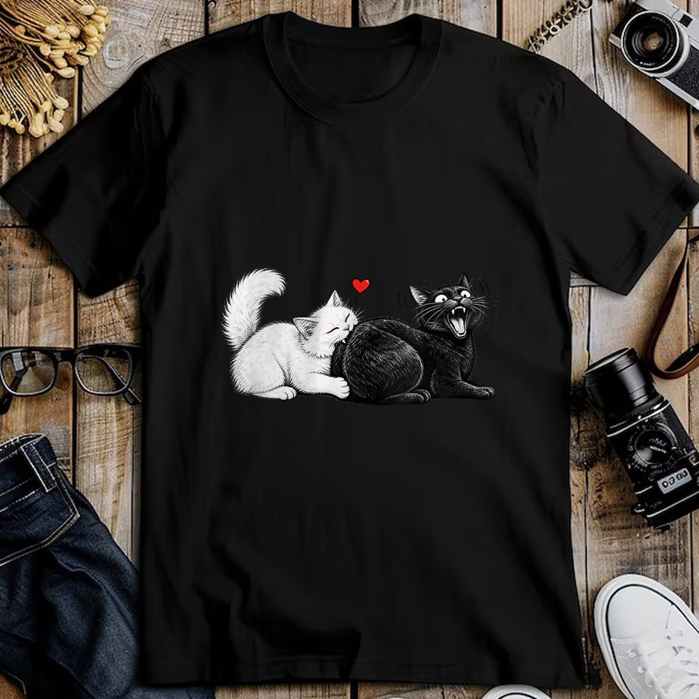Cat Love Shirt, Funny Cat Lover Gift UnisexT-Shirt/Hoodie/Sweatshirt HLT00 - Women_s Funny Cat Couple Black White Cats Love Cat Biting Cat Butt V-Neck T-Shirt (1)