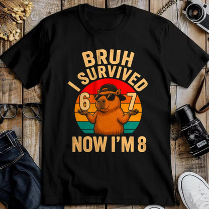 Cute Capybara Shirt, Funny Capybara UnisexT-Shirt/Hoodie/Sweatshirt HLT00 - Bruh I Survived 6 7 Now Im 8 Funny Capybara 8th Birthday Boy T-Shirt