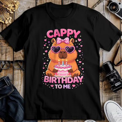 Cute Capybara Shirt, Funny Capybara UnisexT-Shirt/Hoodie/Sweatshirt HLT00 - Cappy Birthday Capybara Birthday to Me Birthday Pink Bow T-Shirt