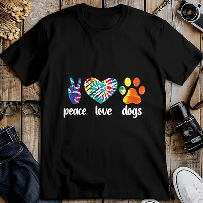 Dog Love Shirt, Dog Lover Gift T-Shirt/Hoodie/Sweatshirt HLT00 - Peace Love Dogs Paws Tie Dye Rainbow Animal Rescue Long Sleeve T-Shirt