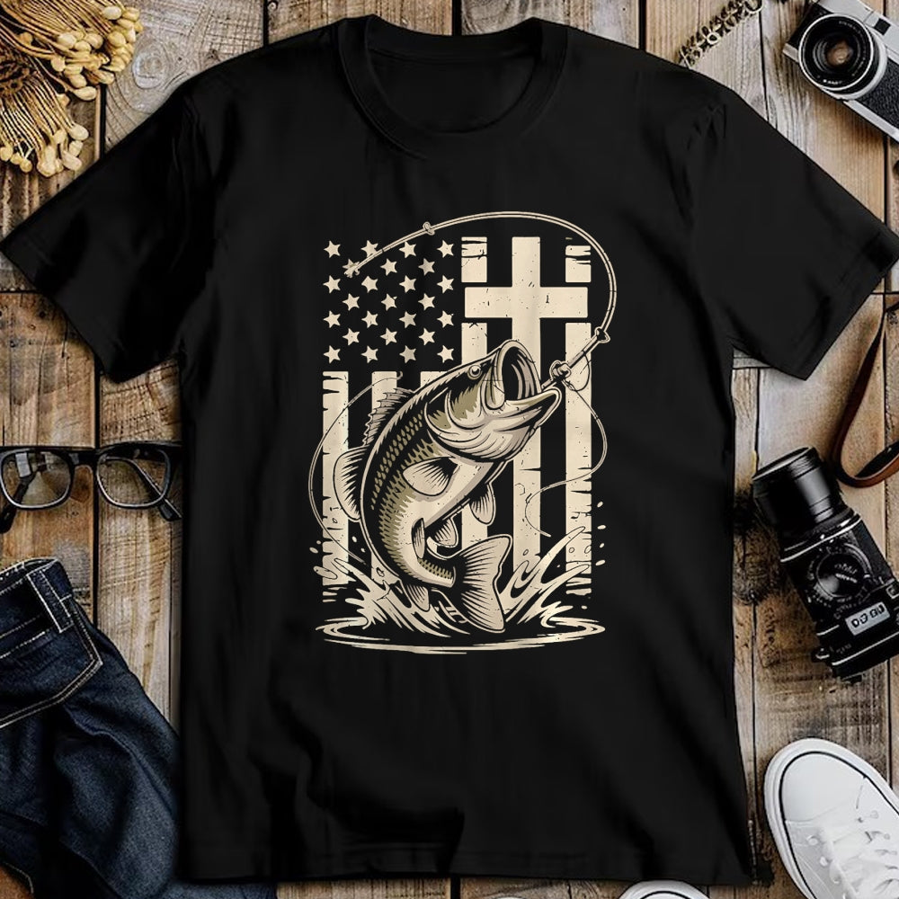 Funny Fishing Shirt, Gift For Fishing Lover Unisex T-Shirt/Hoodie/Sweatshirt HLT00 - Christian Fishing Camo Bass Fish American Flag Fishing Faith T-Shirt