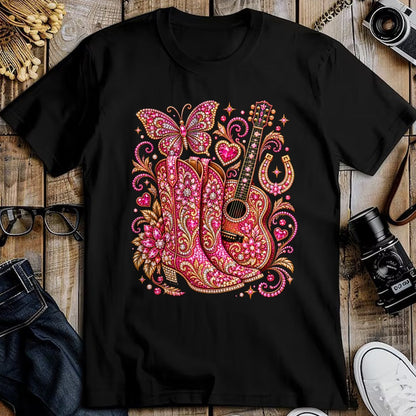 Guitar Lover Shirt, Funny Guitar UnisexT-Shirt/Hoodie/Sweatshirt HLT00 - Pink Butterfly Bling Cowgirl Guitar Western Rhinestone Cute T-Shirt